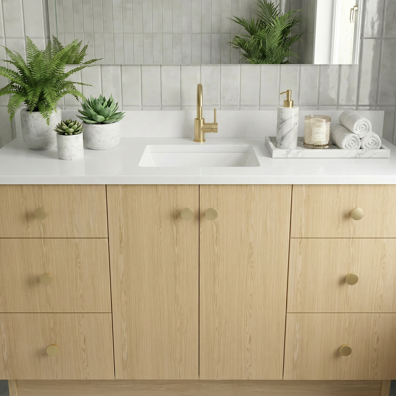 60" Ivory Oak European Vanity with Quartz Top – Single Sink