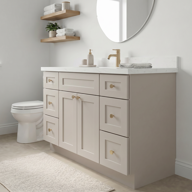 48" Taupe Shaker Bathroom Vanity with Quartz Top – Single Sink