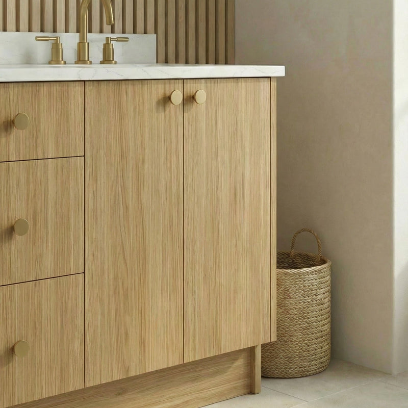 72" Natural Oak European Vanity with Quartz Top – Double Sink