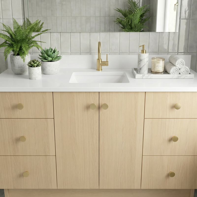 60" Milk Oak European Vanity with Quartz Top – Single Sink