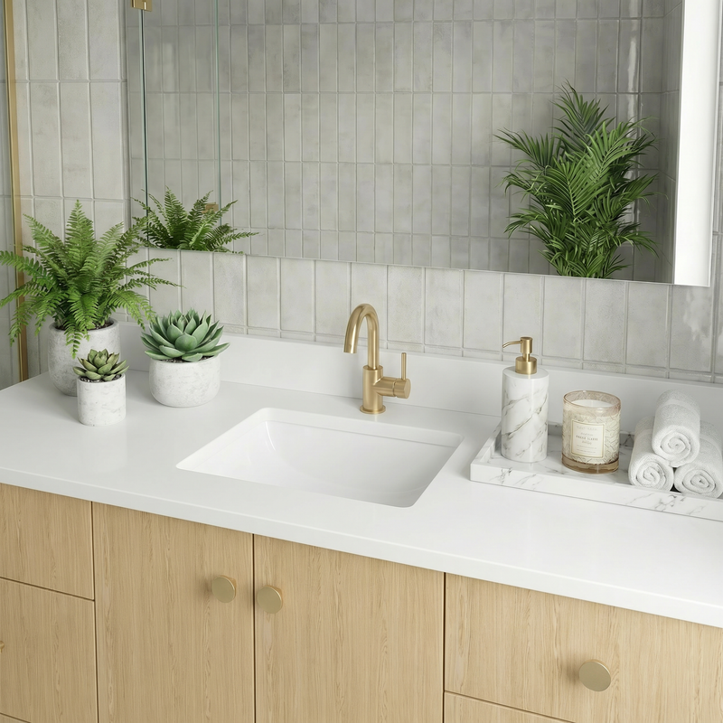 60" Ivory Oak European Vanity with Quartz Top – Single Sink