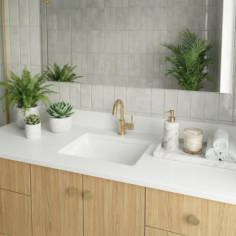 60" Natural Oak European Vanity with Quartz Top – Single Sink