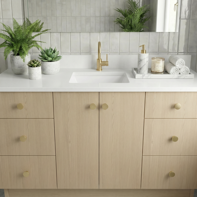 60" Desert Oak European Vanity with Quartz Top – Single Sink