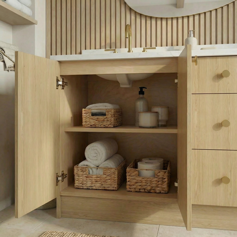 72" Ivory Oak European Vanity with Quartz Top – Double Sink