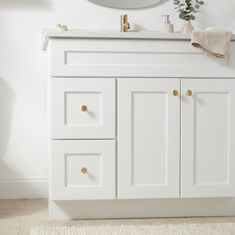36" White Shaker Bathroom Vanity with Quartz Top – Single Sink