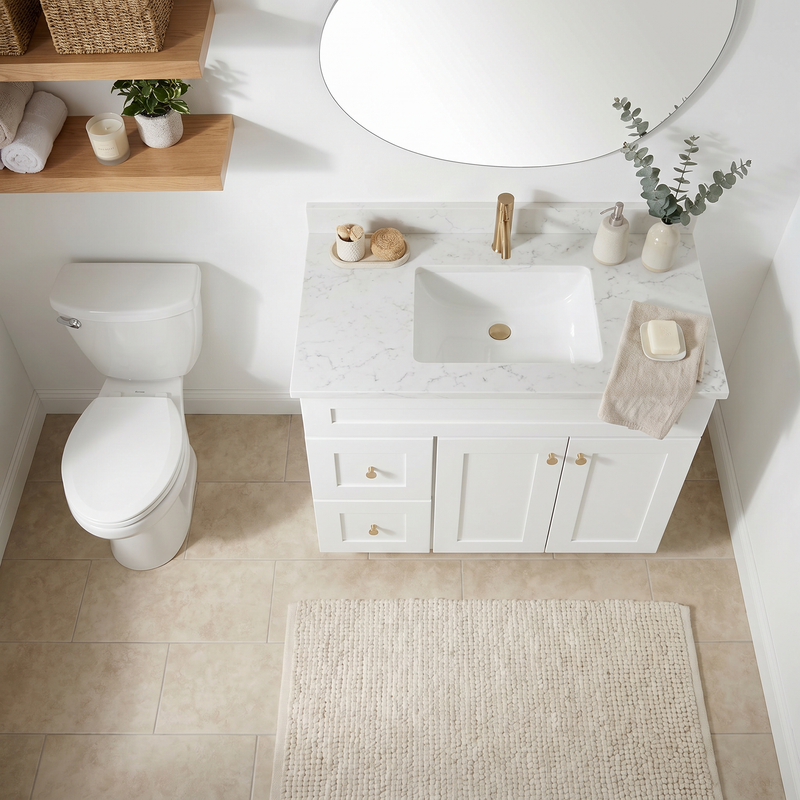 36" White Shaker Bathroom Vanity with Quartz Top – Single Sink