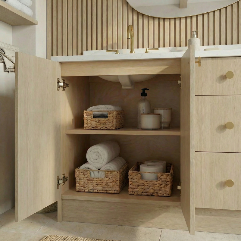 72" Desert Oak European Vanity with Quartz Top – Double Sink