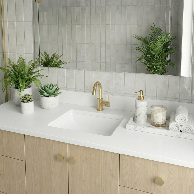 60" Desert Oak European Vanity with Quartz Top – Single Sink