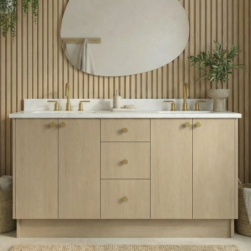 72" Desert Oak European Vanity with Quartz Top – Double Sink