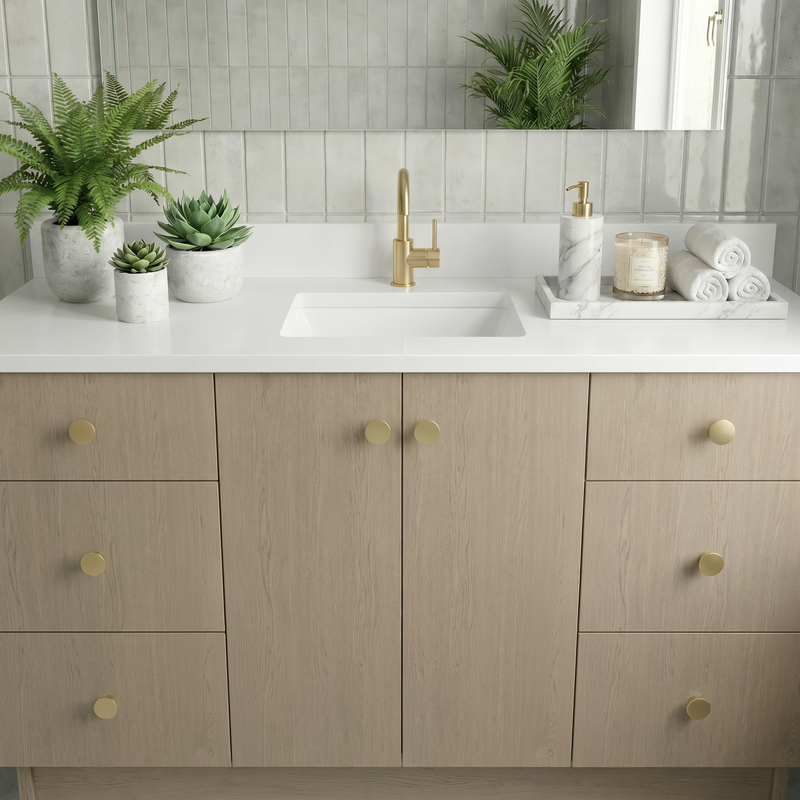 60" Manhattan Oak European Vanity with Quartz Top – Single Sink