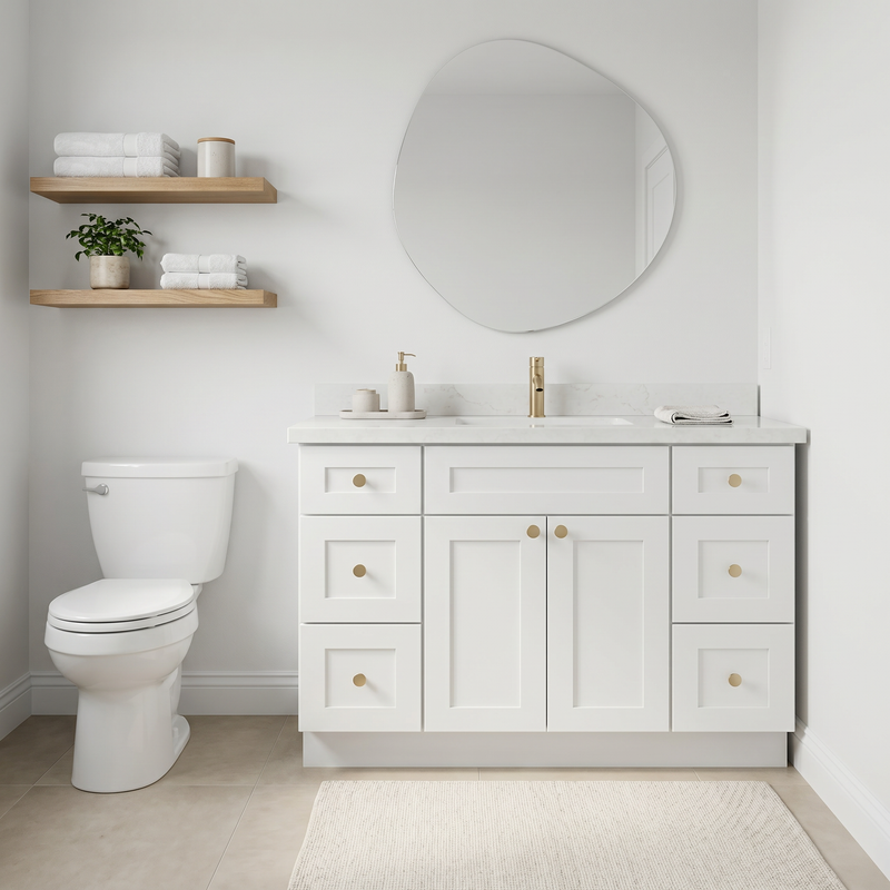48" White Shaker Bathroom Vanity with Quartz Top – Single Sink