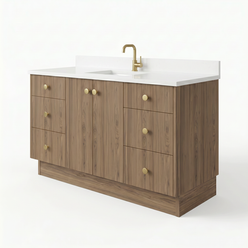 60" Frozen Walnut European Vanity with Quartz Top – Single Sink