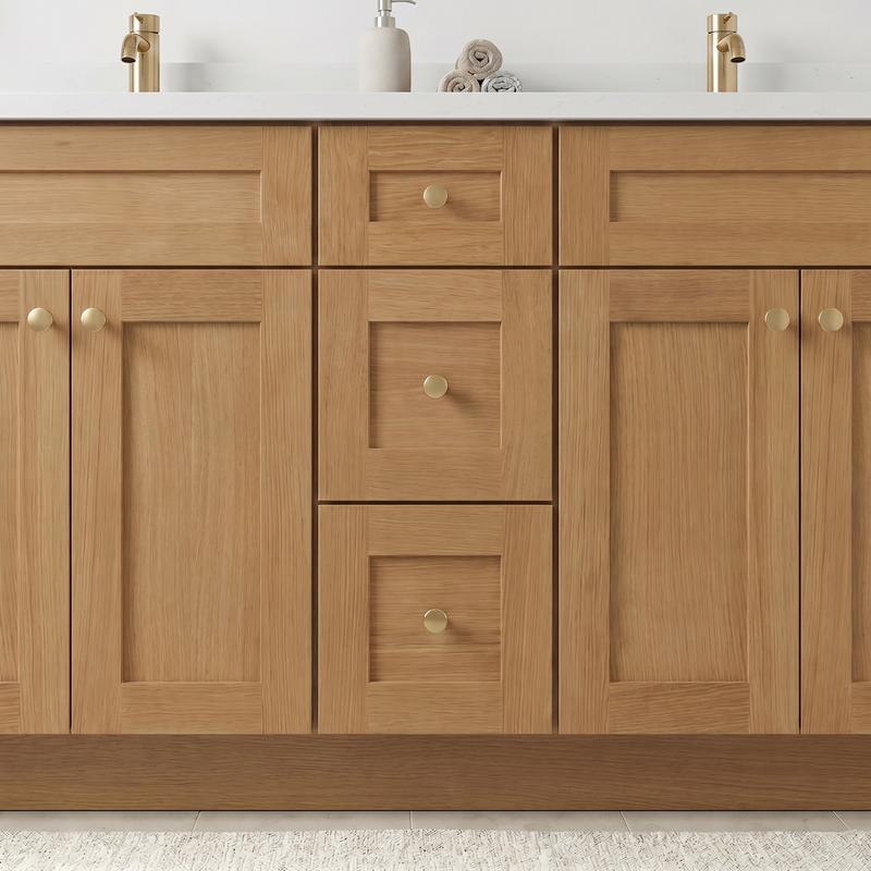 60" White Oak Shaker Bathroom Vanity with Quartz Top – Double Sink