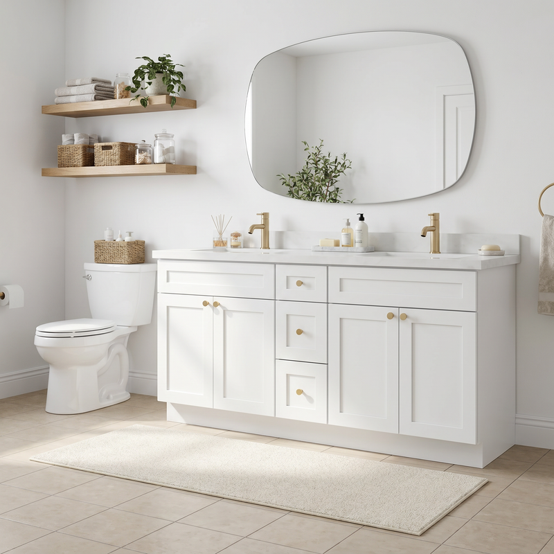 72" White Shaker Bathroom Vanity with Quartz Top – Double Sink