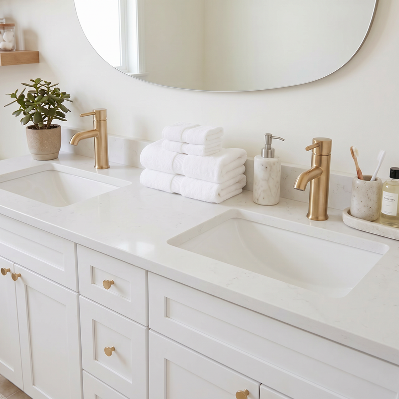 72" White Shaker Bathroom Vanity with Quartz Top – Double Sink