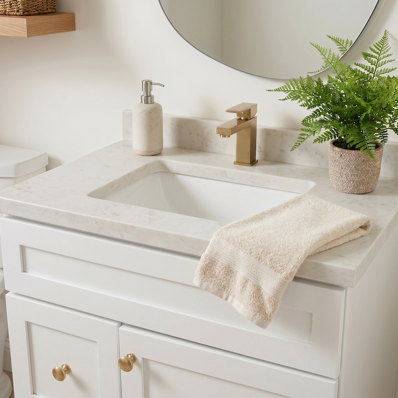30" White Shaker Bathroom Vanity with Quartz Top – Single Sink