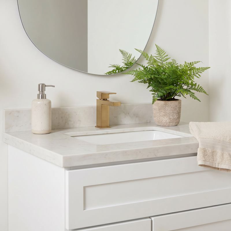30" White Shaker Bathroom Vanity with Quartz Top – Single Sink