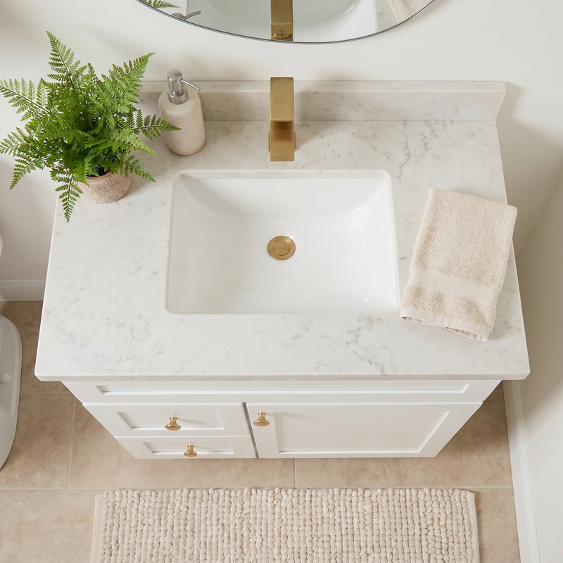 30" White Shaker Bathroom Vanity with Quartz Top – Single Sink