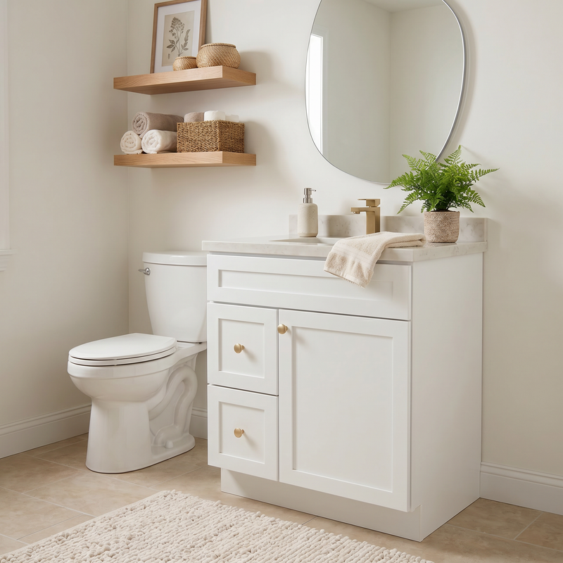 30" White Shaker Bathroom Vanity with Quartz Top – Single Sink