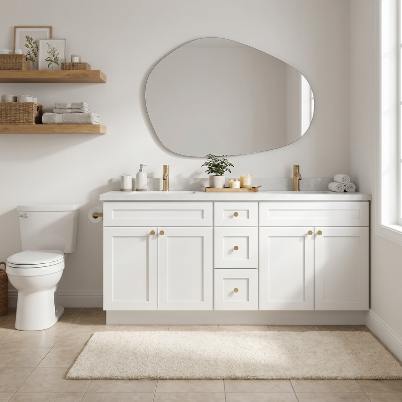 72" White Shaker Bathroom Vanity with Quartz Top – Double Sink
