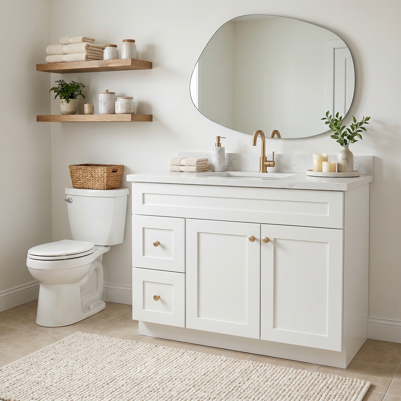 42" White Shaker Bathroom Vanity with Quartz Top – Single Sink