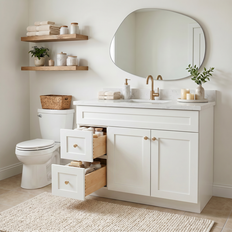 42" White Shaker Bathroom Vanity with Quartz Top – Single Sink