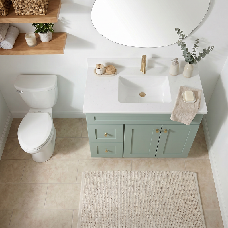36" Olive Green Shaker Bathroom Vanity with Quartz Top – Single Sink