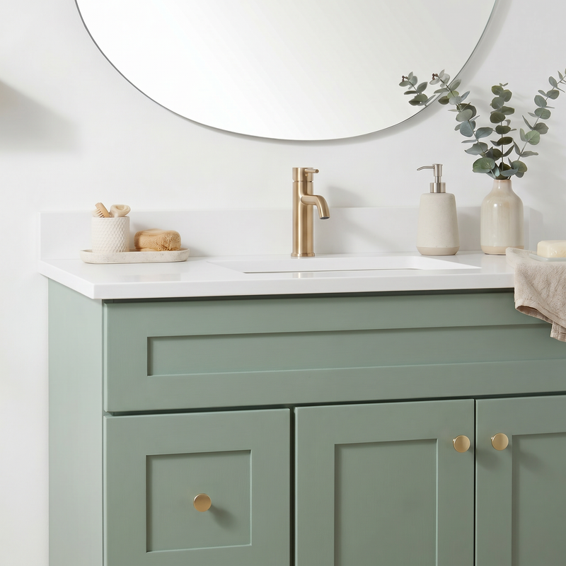 36" Olive Green Shaker Bathroom Vanity with Quartz Top – Single Sink