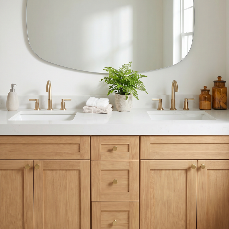 72" White Oak Shaker Bathroom Vanity with Quartz Top – Double Sink