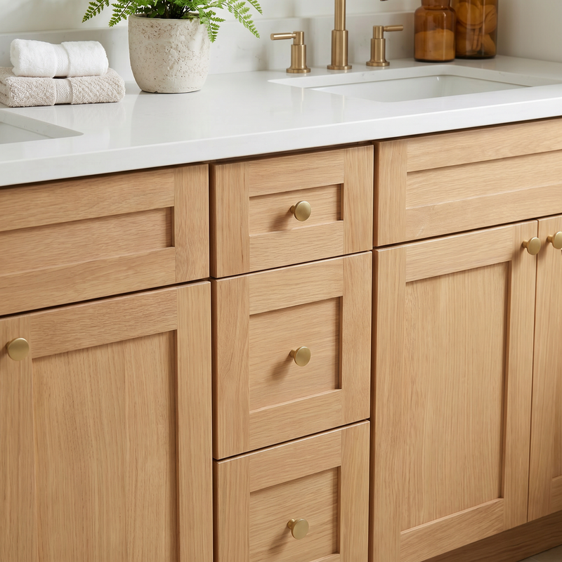72" White Oak Shaker Bathroom Vanity with Quartz Top – Double Sink