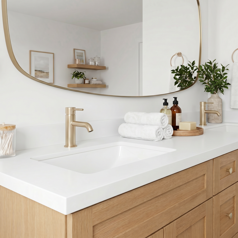 84" White Oak Shaker Bathroom Vanity with Quartz Top – Double Sink