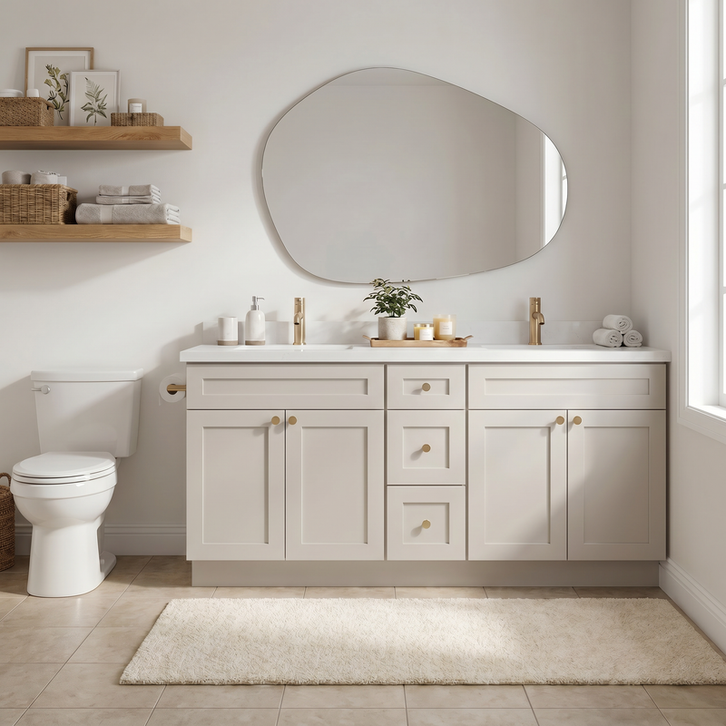 72" Taupe Shaker Bathroom Vanity with Quartz Top – Double Sink