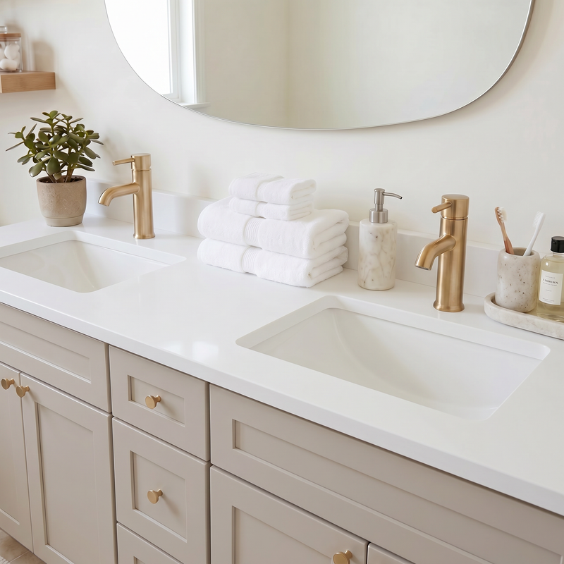 72" Taupe Shaker Bathroom Vanity with Quartz Top – Double Sink