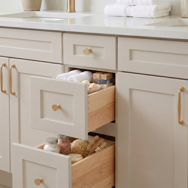 72" Taupe Shaker Bathroom Vanity with Quartz Top – Double Sink