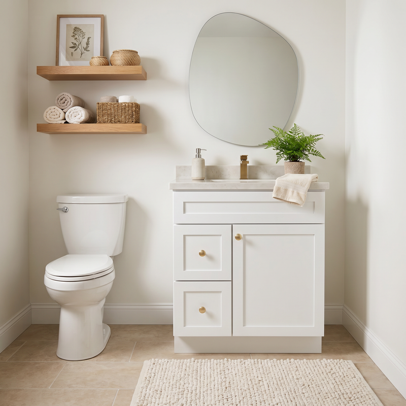 30" White Shaker Bathroom Vanity with Quartz Top – Single Sink
