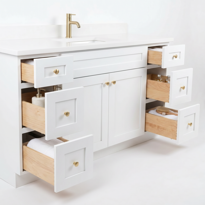 60" White Shaker Bathroom Vanity with Quartz Top – Single Sink