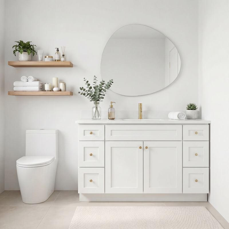 60" White Shaker Bathroom Vanity with Quartz Top – Single Sink