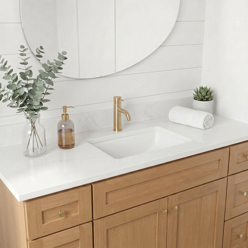 60" White Oak Shaker Bathroom Vanity with Quartz Top – Single Sink