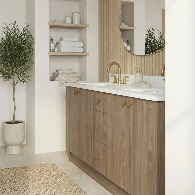 72" Frozen Walnut European Vanity with Quartz Top – Double Sink