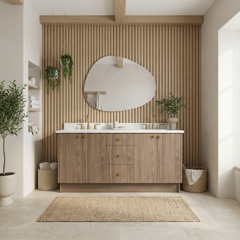 72" Frozen Walnut European Vanity with Quartz Top – Double Sink