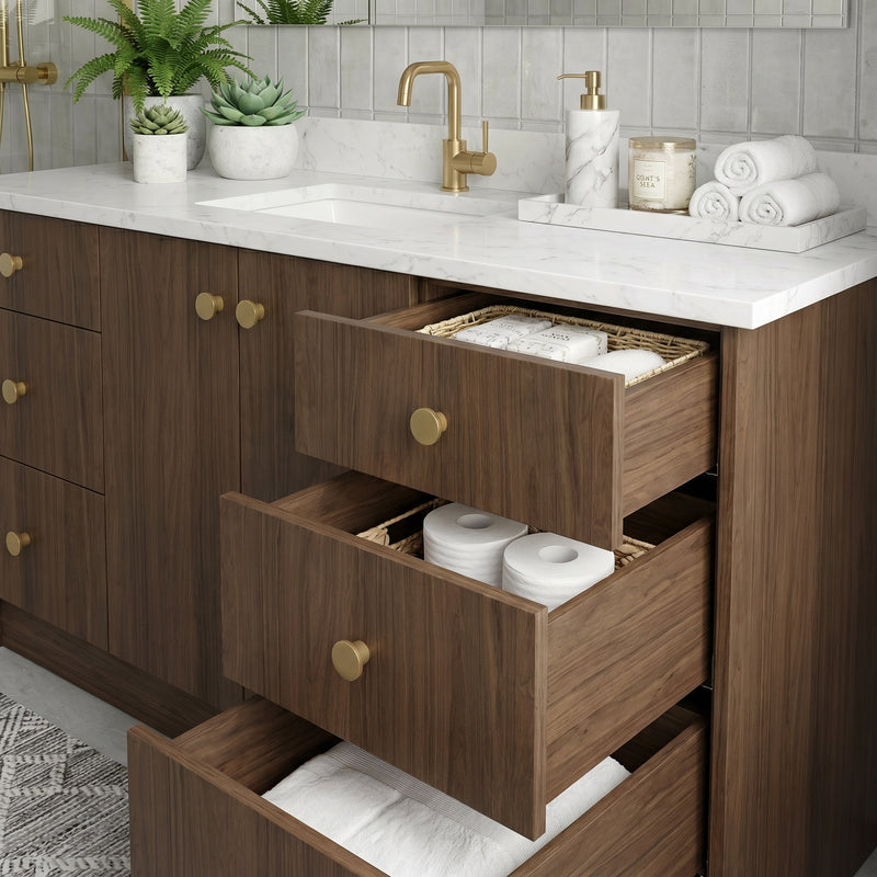60" Pure Walnut European Vanity with Quartz Top – Single Sink