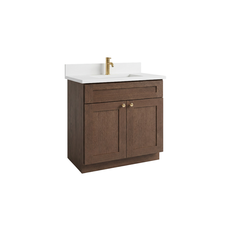 30" Coffee Bean Shaker Bathroom Vanity with Quartz Top – Single Sink