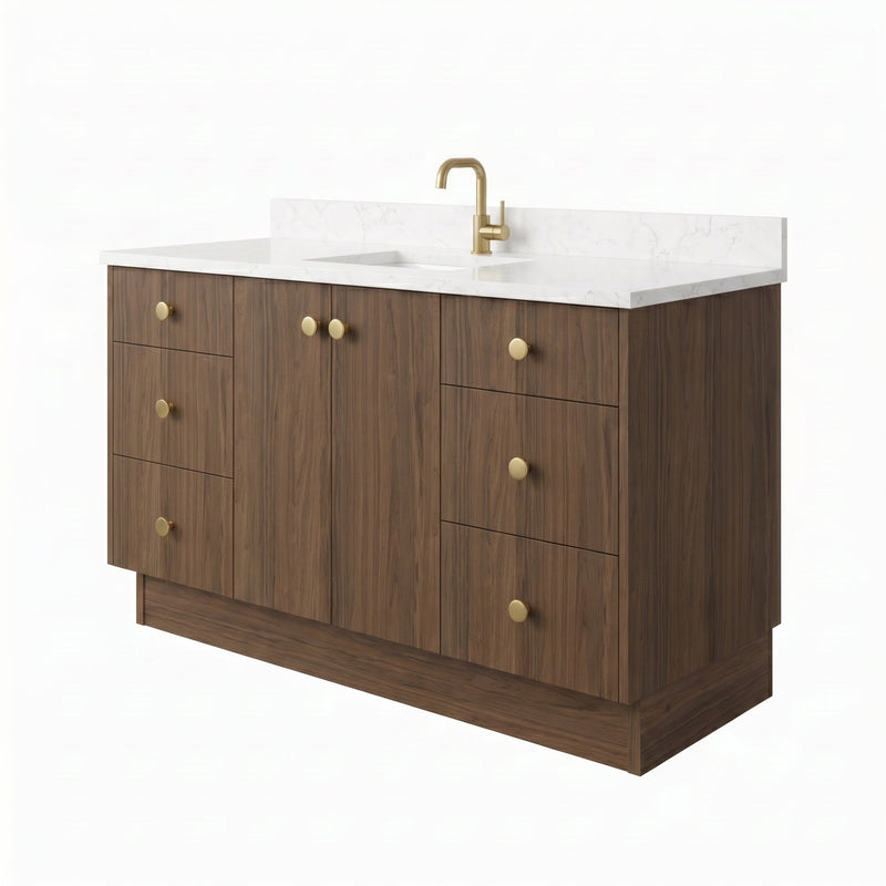 60" Pure Walnut European Vanity with Quartz Top – Single Sink