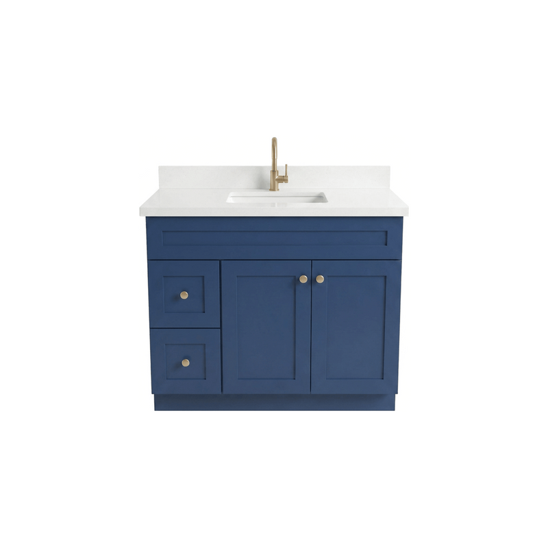 42" Navy Blue Shaker Bathroom Vanity with Quartz Top – Single Sink