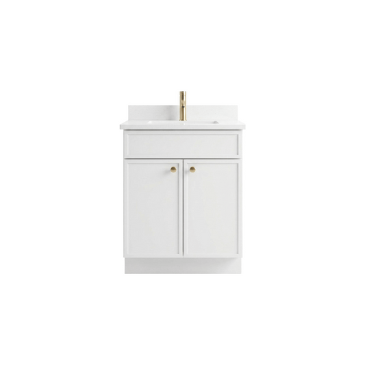 24" White Slim Shaker Bathroom Vanity with Quartz Top