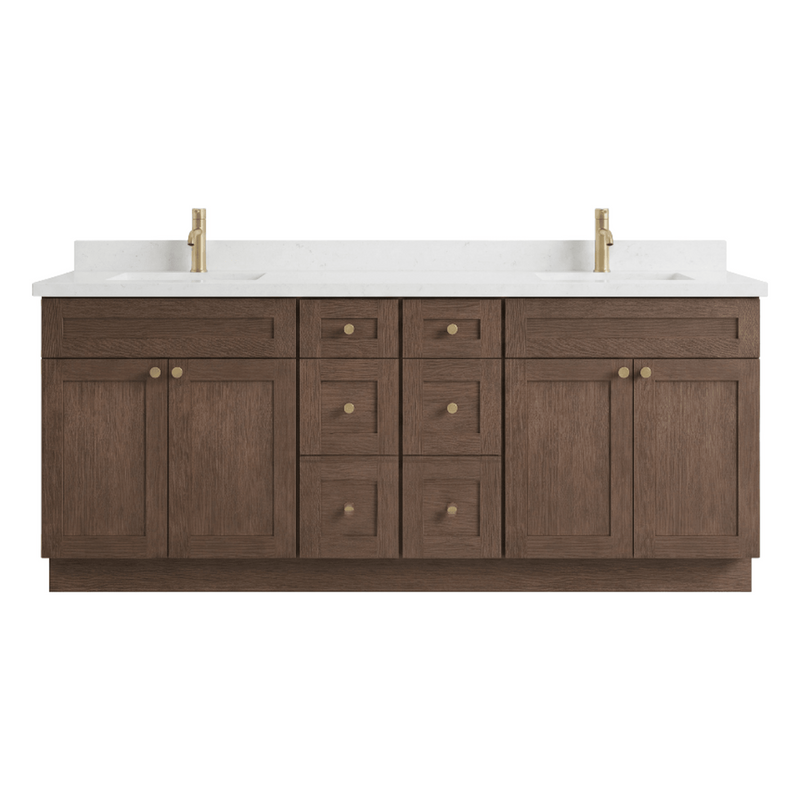 84" Coffee Bean Shaker Bathroom Vanity with Quartz Top – Double Sink