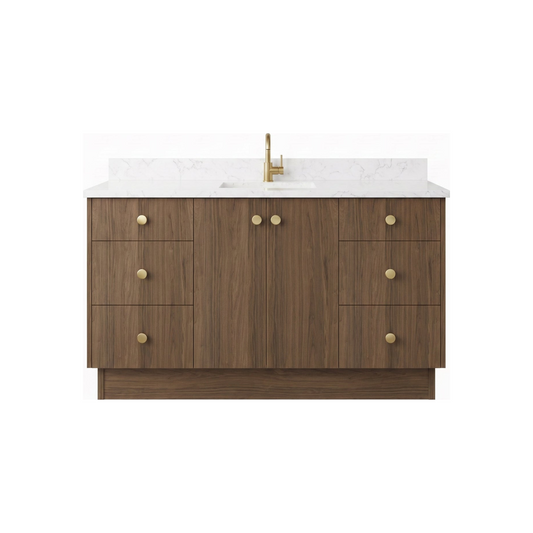 60" Pure Walnut European Vanity with Quartz Top – Single Sink