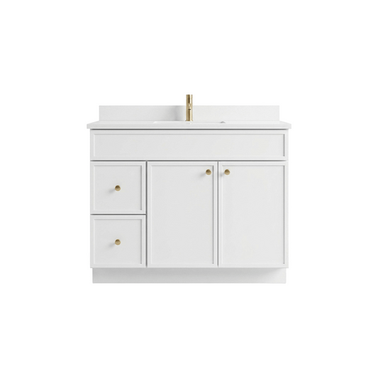 42" White Slim Shaker Bathroom Vanity with Quartz Top