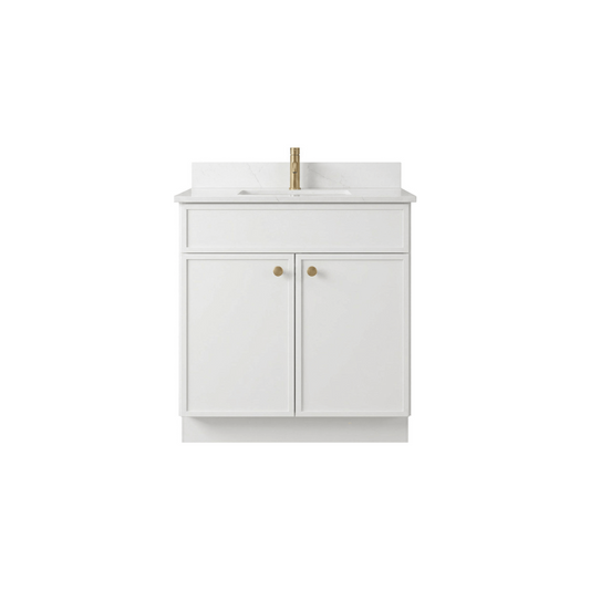 30" White Slim Shaker Bathroom Vanity with Quartz Top