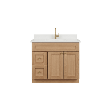 36" White Oak Shaker Bathroom Vanity with Quartz Top – Single Sink
